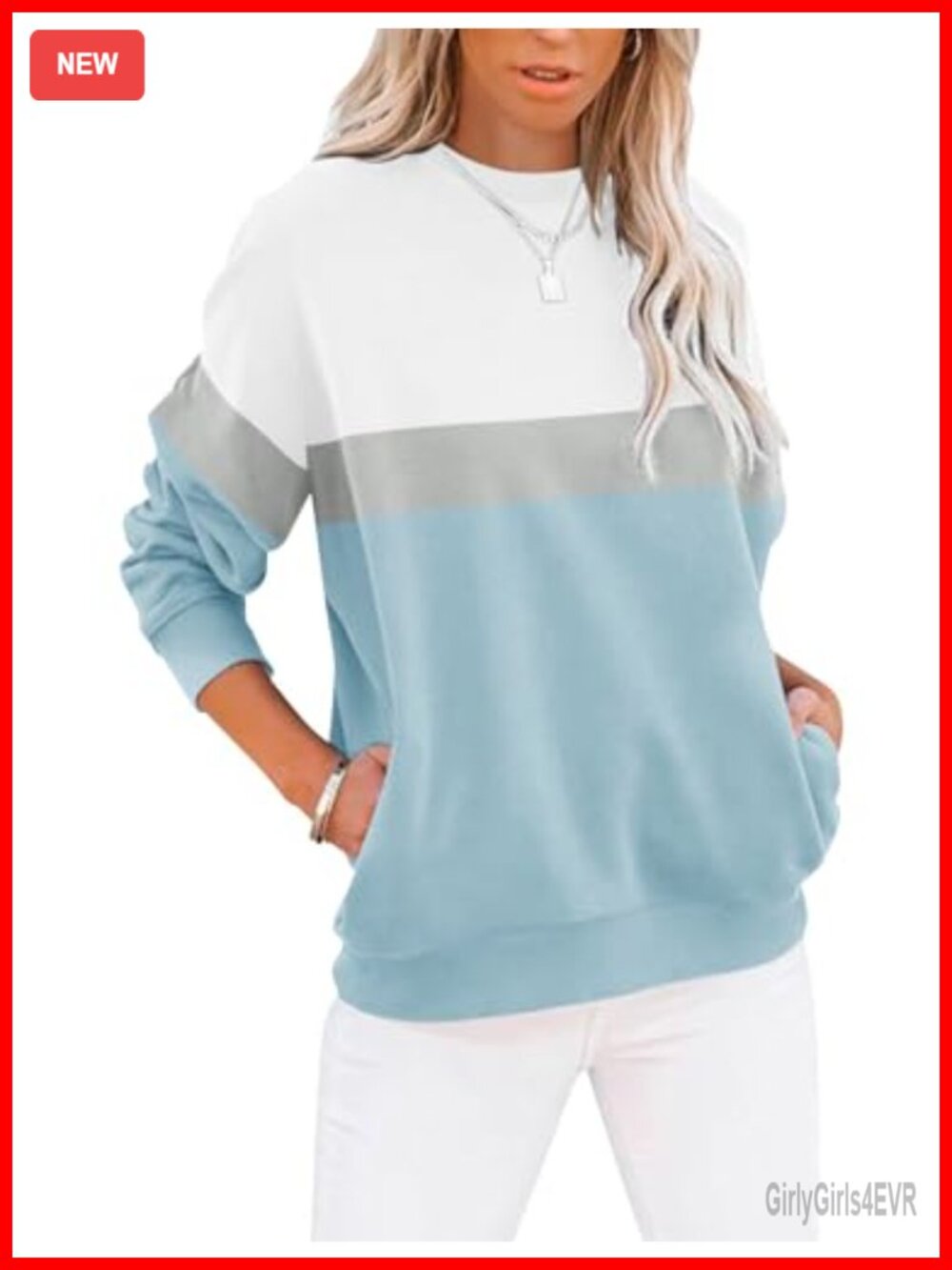 Women's Casual Crewneck Sweatshirt Loose Fit with Pockets Pullover